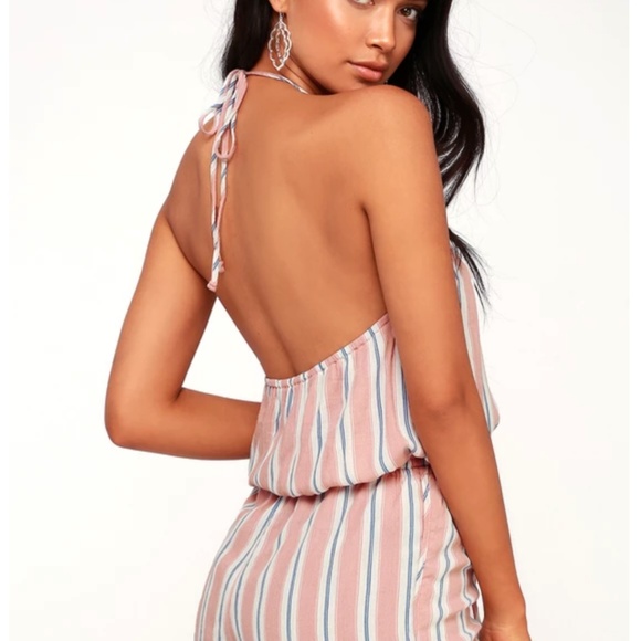 Lulus BLUSH PINK AND WHITE STRIPED ROMPER - Picture 2 of 4
